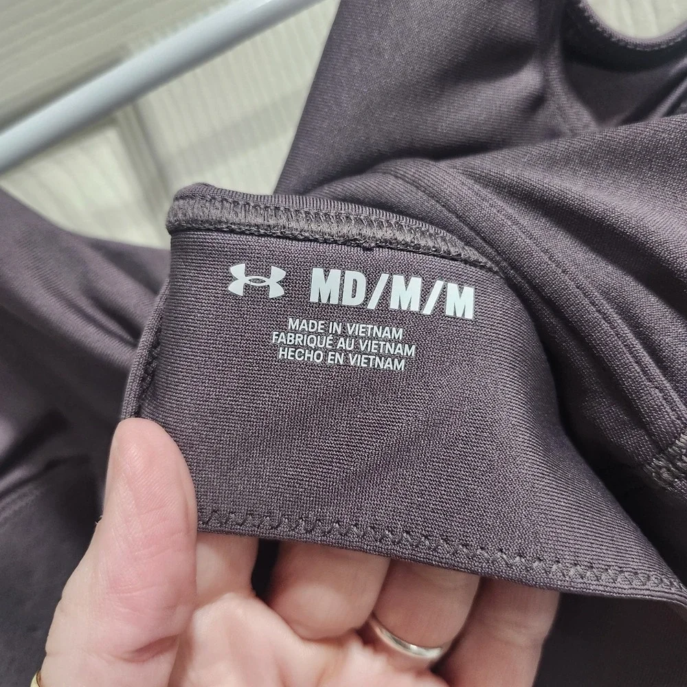 Under Armour Infinity Pintuck Mid Sports Bra‎ Gray Brown Women's Medium HeatGear